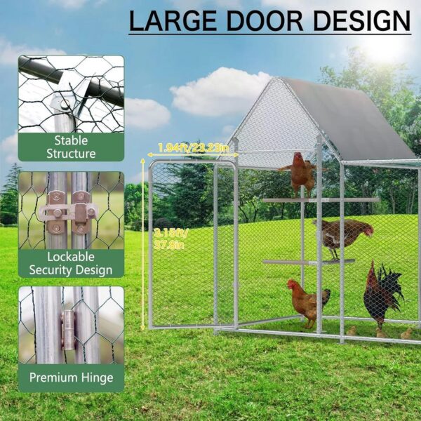 Walnest 10ft Large Metal Chicken Coop with Climbing Frame, Walk-in Poultry Cage with Waterproof&Anti-UV Cover,Heavy Duty Chicken Coop or Outdoor Backyard Farm Use - Image 3