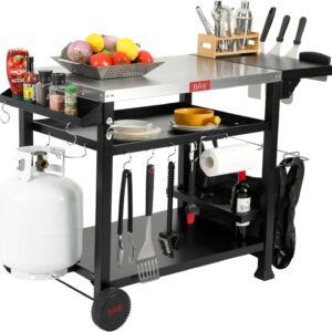 3-Shelf Outdoor Grill Table | Indoor & Outdoor Pizza Oven Station, Movable Prep Table
