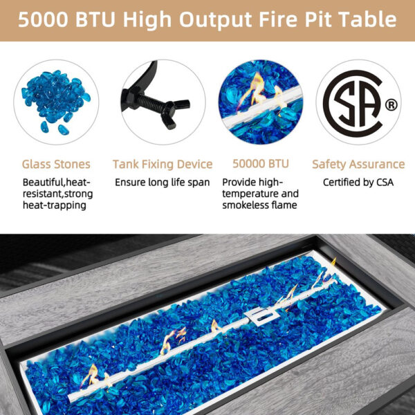 Walsunny 45" Propane Fire Pit Table 50,000 BTU Steel Gas Fire Pit with Lid and Lava Rock Rectangular - Image 10