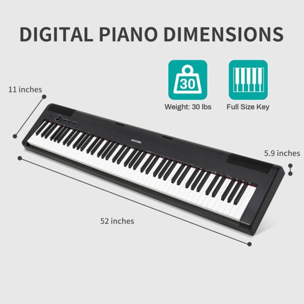 AODSK S-200 88-Key Weighted Digital Piano, Hammer Action, Black, with Sustain Pedal & Stereo Speakers, USB Connectivity, Portable for All Skill Levels - Image 5