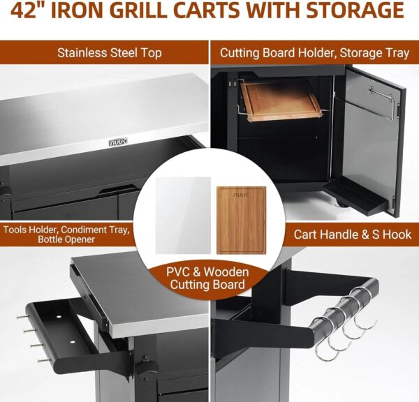 Outdoor Grill Prep Table with Storage Cabinet - Stainless Steel Top - Image 3