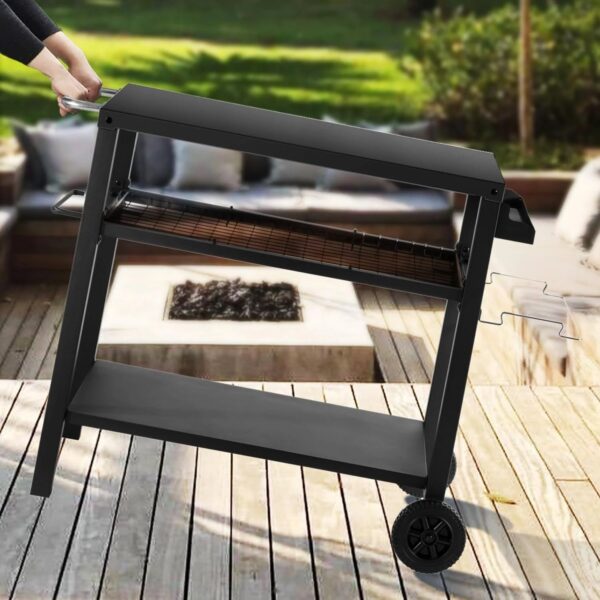 Three Shelf Grill Cart Table - Movable Outdoor Dining Cart - Image 4