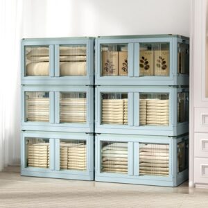 14.5 gallon foldable storage bins with LIDS, 6 packs, 5 open stackable storage bins, plastic storage bins