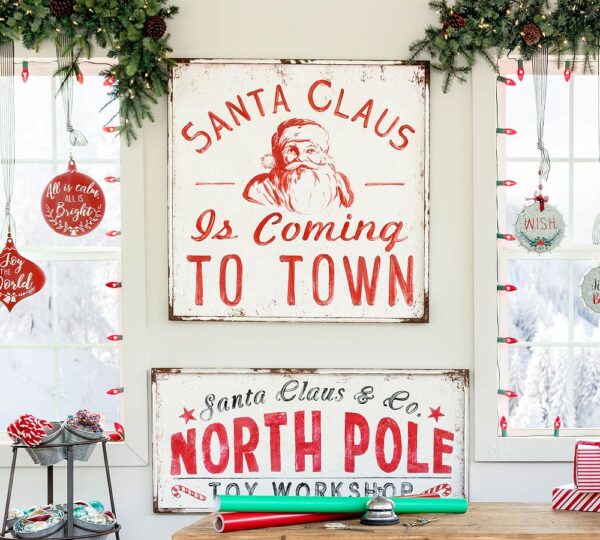 Vintage Santa Claus Christmas Wall Art – Antique Look, Iron & Wood Frame, Indoor/Outdoor Use - Image 2