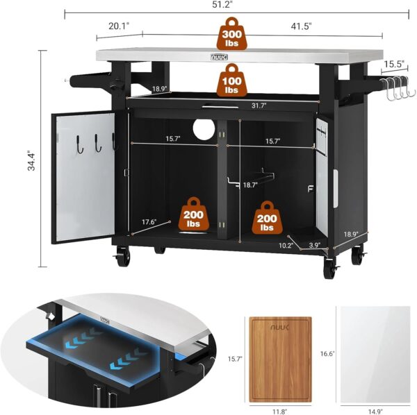Outdoor Grill Prep Table with Storage Cabinet - Stainless Steel Top - Image 2