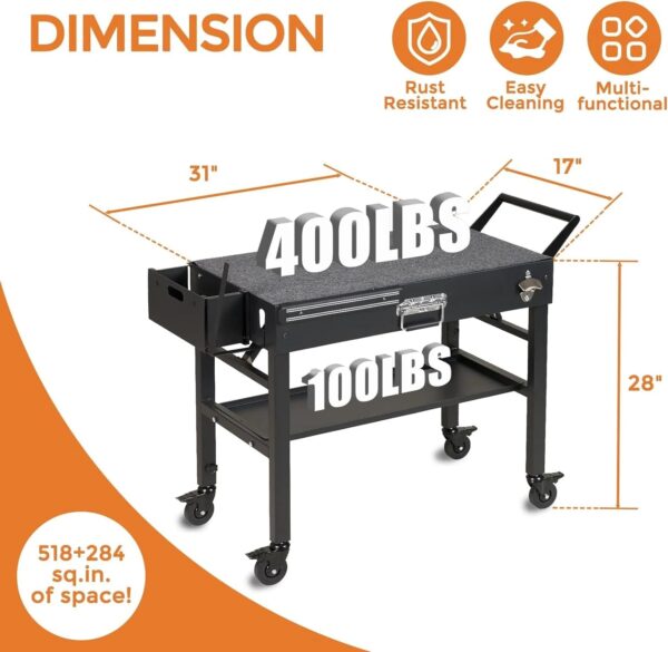 "Portable Stainless Steel Folding Grill Table with Wheels, 31"x 17" Large Space Grill Stand" - Image 6