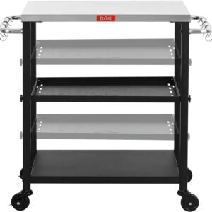 Adjustable 3-Shelf Indoor & Outdoor Grill Table | Portable Work Table with Stainless Steel Tabletop