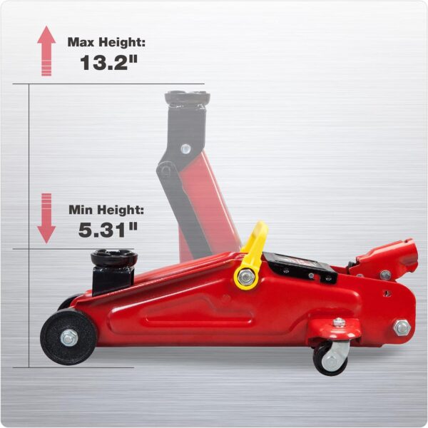 Aluminum and Steel Car Jack, 3 Ton (6,600 LBs) Hydraulic Floor Jack with Dual Piston Quick Lift Pump, Lifting Range 3-15/16" min to 18-5/16" max, Red - Image 40