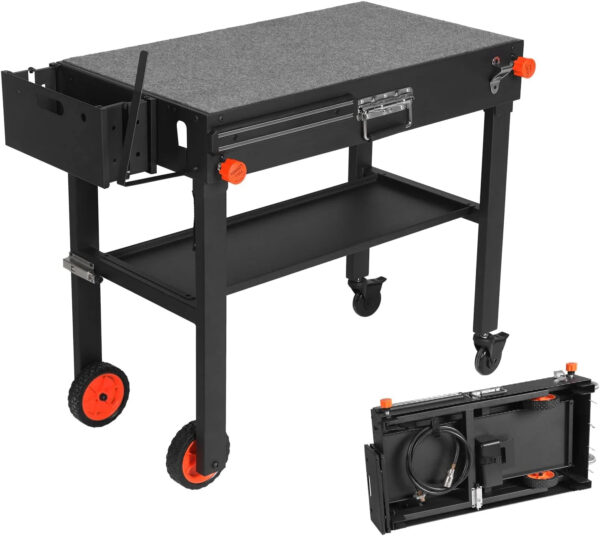 Adjustable 3-Shelf Indoor & Outdoor Grill Table | Portable Work Table with Stainless Steel Tabletop