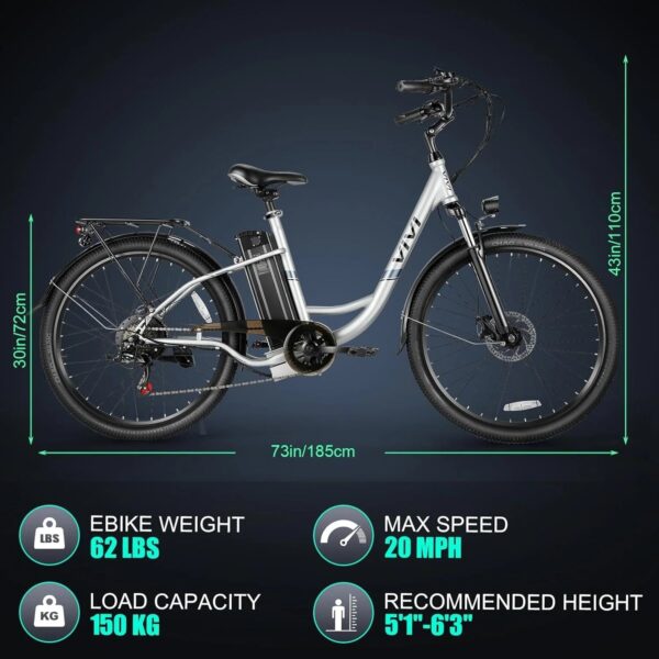 Vivi 26'' Electric Bike for Adults 500W Electric Bike with 48V Removable Battery, Electric Commuter Cruiser Bike 19.8MPH City Electric Bike with Cruise Control, UL2849 Certified - Image 2