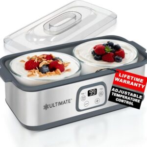 Ultimate Probiotic Yogurt Maker with Two 1-Quart Containers for Larger Batches Make Trillions of Live Probiotics with Adjustable Temp Time Control Best Greek Yogurt Maker LIFETIME WARRANTY