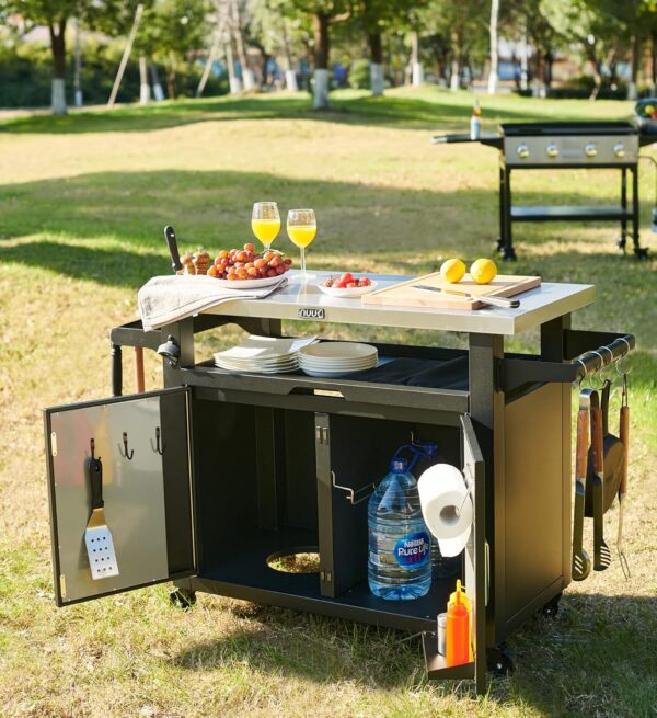 42-Inch Rolling Outdoor Kitchen Island and BBQ Serving Cart - Image 6