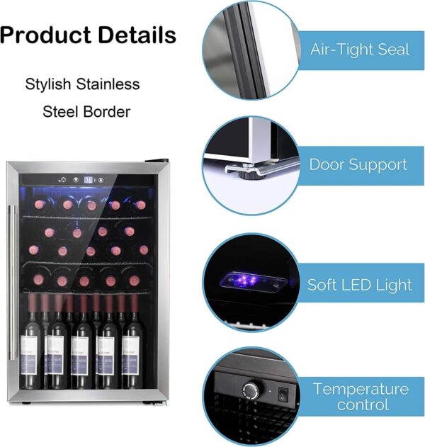Antarctic Star Wine Cooler, 36 Bottle, Stainless Steel, Double Glass Door, Touch Screen, 4.4 Cu.Ft, Freestanding - Image 3
