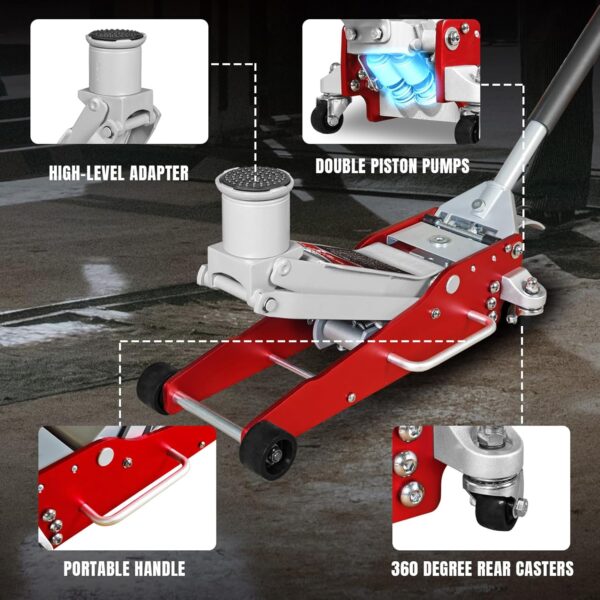 Aluminum and Steel Car Jack, 3 Ton (6,600 LBs) Hydraulic Floor Jack with Dual Piston Quick Lift Pump, Lifting Range 3-15/16" min to 18-5/16" max, Red - Image 51