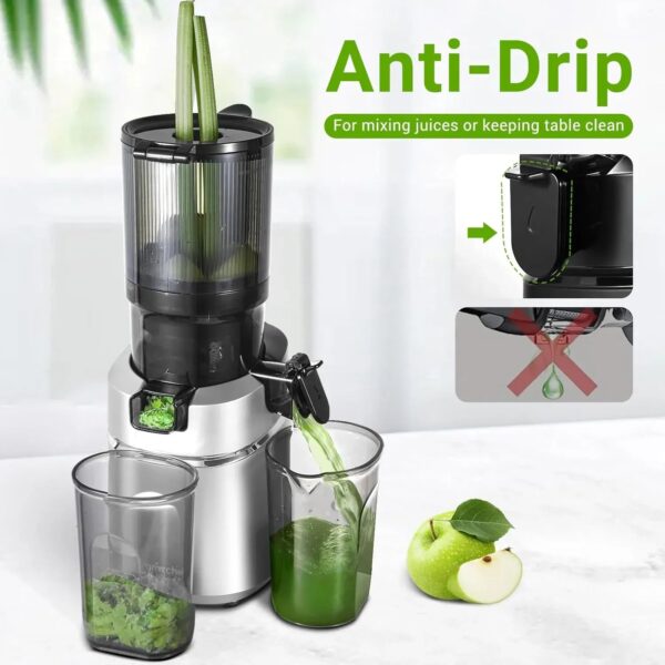 AMZCHEF SJ-036 Masticating Juicer, 250W, Silver, 1.8L Capacity, Self-Feeding, BPA-Free, High Juice Yield, Easy Clean, Cold Press Electric Juicer - Image 6