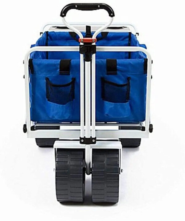 MacSports All Terrain Beach Wagon with Side Table|Heavy Duty Collapsible Folding Cart with Large Wheels for Beach Day, Picnic, Camping, Outdoor Activities | Blue/White - Image 6