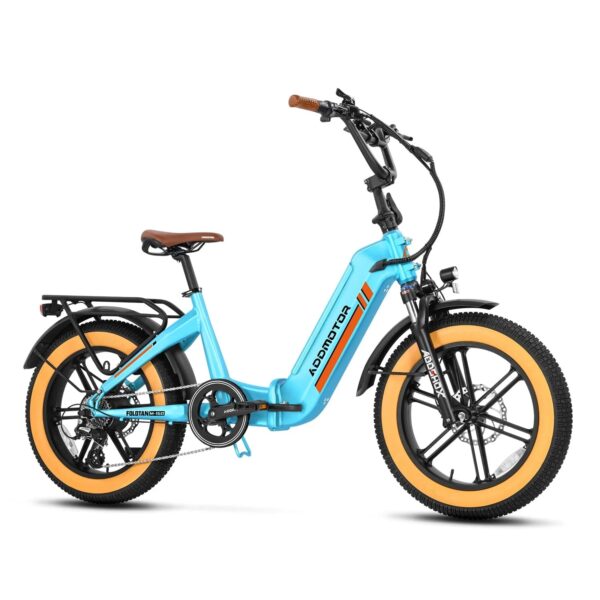 Addmotor M-160 750W Folding Electric Bike, 20′′ Step-Thru Fat Tire, 100 Mi Range, Torque Sensor, Hydraulic Brakes, Sky Blue