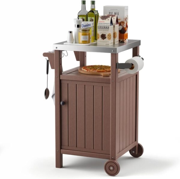 "Portable Outdoor Grill Prep Table with Storage, Stainless-Steel Tabletop, BBQ Cart with Wheels and Side Shelf | Gray" - Image 4