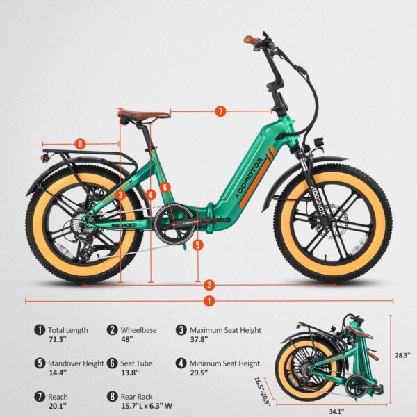 Addmotor M-160 750W Folding Electric Bike, 20′′ Step-Thru Fat Tire, 100 Mi Range, Torque Sensor, Hydraulic Brakes, Sky Blue - Image 7