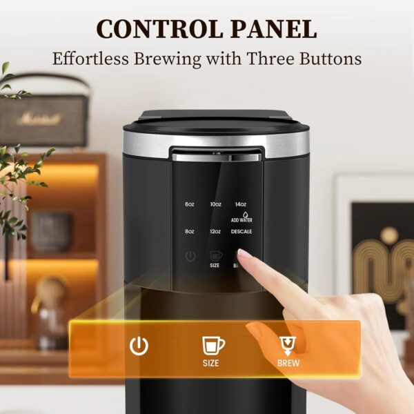 Antarctic Star Coffee Machine, K-Cup & Ground Compatible, 5 Brew Sizes, 40 oz Tank, Self-Cleaning, Black - Image 4