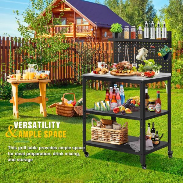 304 Stainless Steel Outdoor Grill Cart with Wheels | Movable BBQ Cart with Pegboard - Image 5