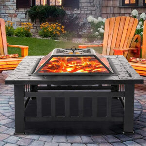 Uhomepro 32" Wood Burning Fire Pit Tables with Screen Lid, Poker, BBQ Net, Ice Tray, Food Clip and Cover