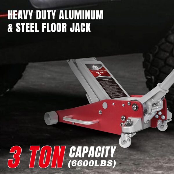 Aluminum and Steel Car Jack, 3 Ton (6,600 LBs) Hydraulic Floor Jack with Dual Piston Quick Lift Pump, Lifting Range 3-15/16" min to 18-5/16" max, Red - Image 24