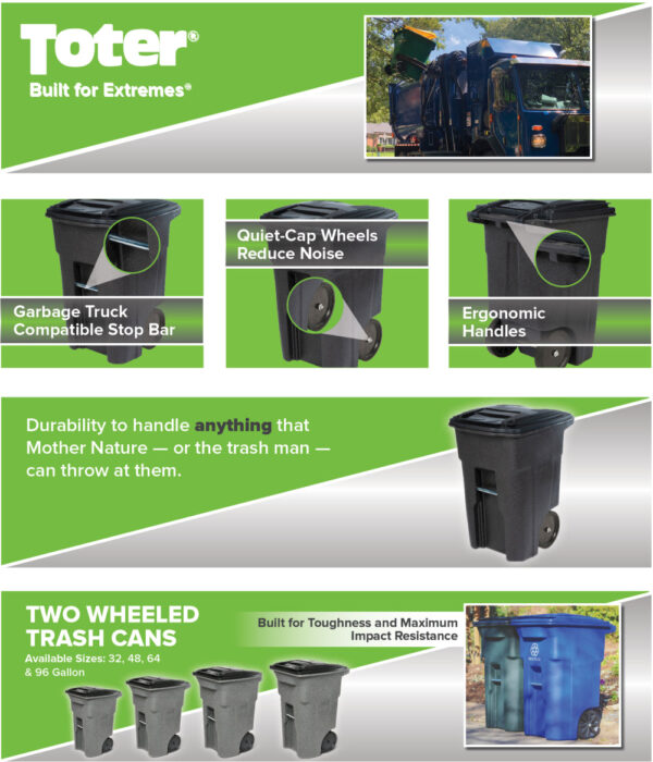 Toter 48 Gallon Durable Trash Can with Smooth Wheels & Lid, Green - Image 3