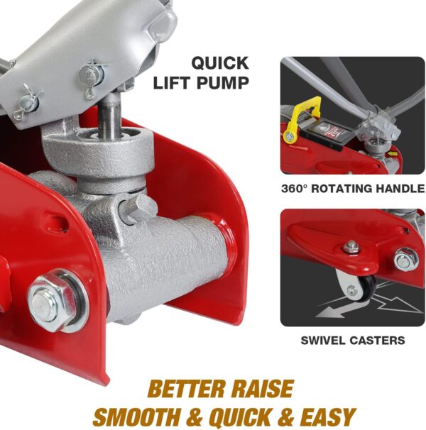 Aluminum and Steel Car Jack, 3 Ton (6,600 LBs) Hydraulic Floor Jack with Dual Piston Quick Lift Pump, Lifting Range 3-15/16" min to 18-5/16" max, Red - Image 8