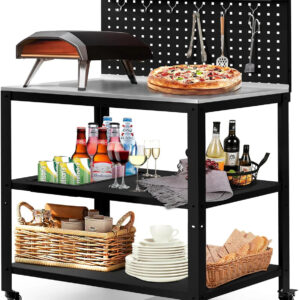 304 Stainless Steel Outdoor Grill Cart with Wheels | Movable BBQ Cart with Pegboard