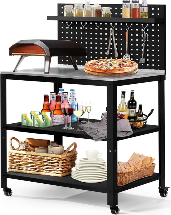 304 Stainless Steel Outdoor Grill Cart with Wheels | Movable BBQ Cart with Pegboard
