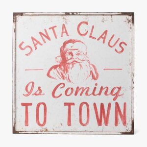 Vintage Santa Claus Christmas Wall Art – Antique Look, Iron & Wood Frame, Indoor/Outdoor Use