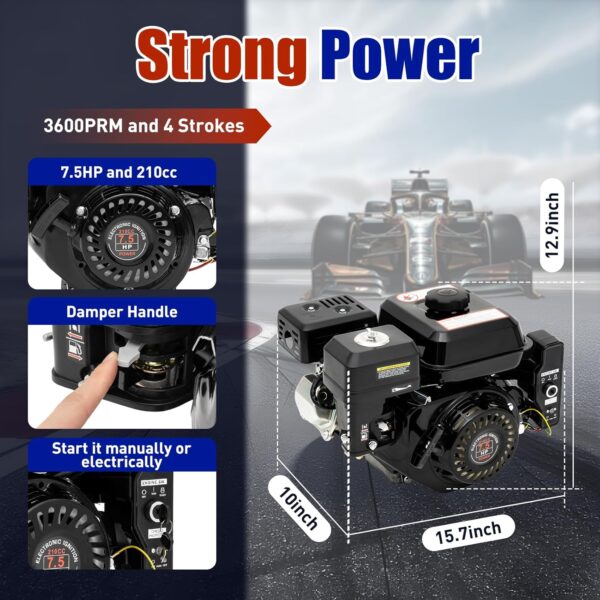 7.5HP 212CC 4-Stroke OHV Gasoline Engine with Electric Start for Go-Karts, Compressors, Generators, and More – Durable & Fuel Efficient - Image 4