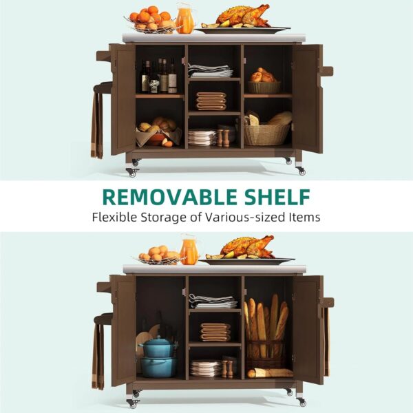 "XL Solid Wood Grill Cart Outdoor Storage Cabinet, Stainless Steel Top, Spice Rack, Side Handle, Brown" - Image 7