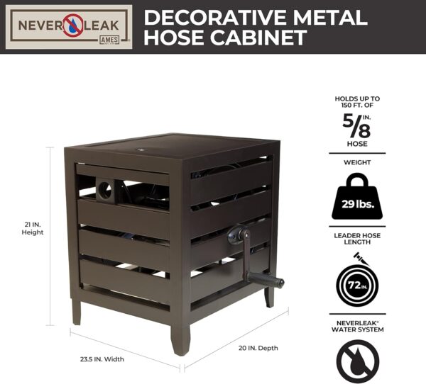 AMES NeverLeak Metal Hose Cabinet, 150-Foot Capacity, Cold-Weather Resistant, Black - Image 2