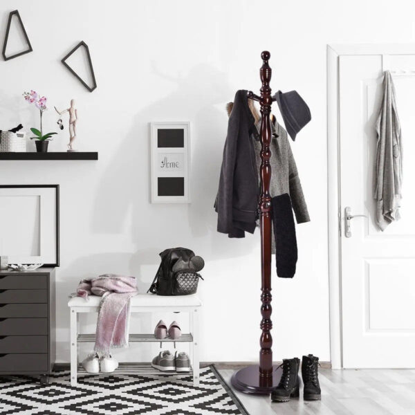 Wooden FreeStanding Entryway Coat Hanger Rack With 8 Hooks - Image 3