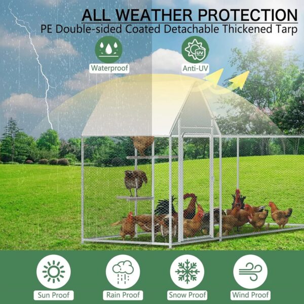 Walnest 10ft Large Metal Chicken Coop with Climbing Frame, Walk-in Poultry Cage with Waterproof&Anti-UV Cover,Heavy Duty Chicken Coop or Outdoor Backyard Farm Use - Image 5