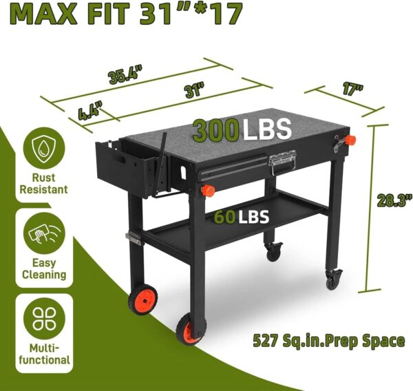 Adjustable 3-Shelf Indoor & Outdoor Grill Table | Portable Work Table with Stainless Steel Tabletop - Image 5