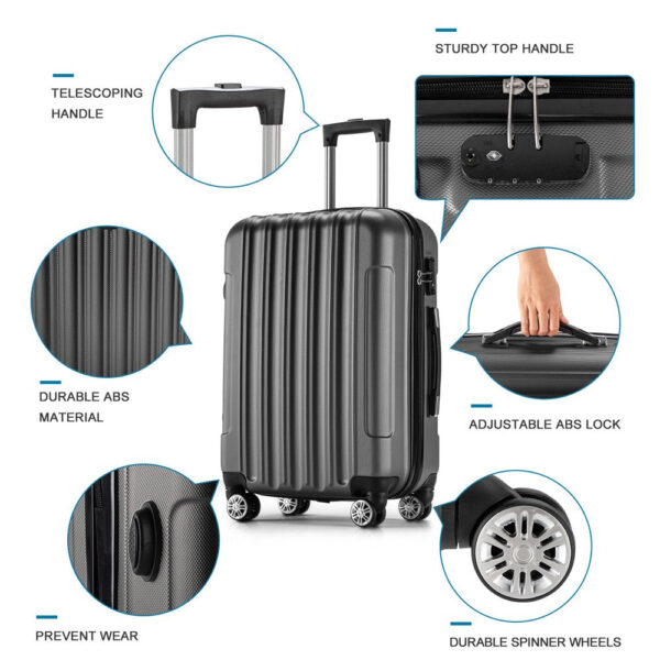 Zimtown 4 Piece Luggage Set, ABS Hard Shell Suitcase Luggage Sets Double Wheels with TSA Lock - Image 10