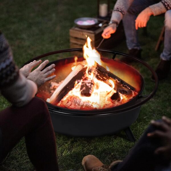 SUNCREAT 42′′ Alloy Steel Outdoor Fire Pit, Wood Burning with Spark Screen & Poker, Black, Round Garden Fireplace - Image 3