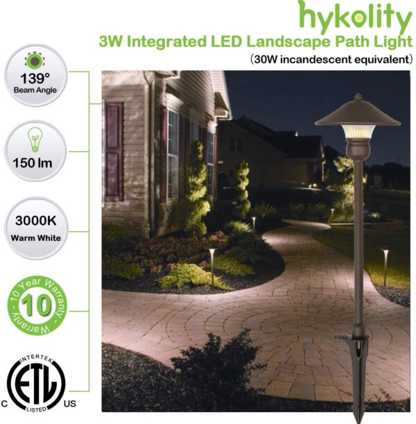6 Pack Low Voltage LED Landscape Pathway Light, 3W 150LM 12V Wired for Outdoor Yard Lawn, Die-cast Aluminum Construction, 30-Watt Equivalent 15-Year Lifespan - Image 2