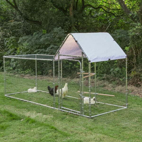 Walnest 10ft Large Metal Chicken Coop with Climbing Frame, Walk-in Poultry Cage with Waterproof&Anti-UV Cover,Heavy Duty Chicken Coop or Outdoor Backyard Farm Use - Image 9